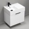 White Floating Small Bathroom Vanity, Modern, 24